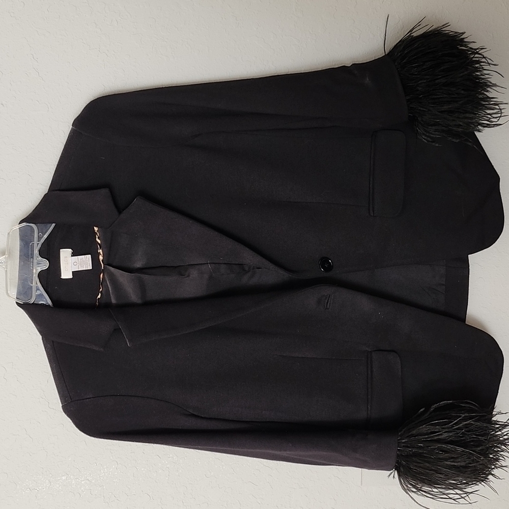 Black blazer with feathered cuffs